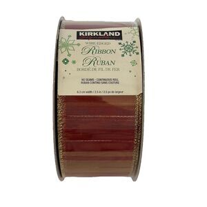 Kirkland Christmas Ribbon Wire-Edged Red Gold 50 Yards 2.5” Width